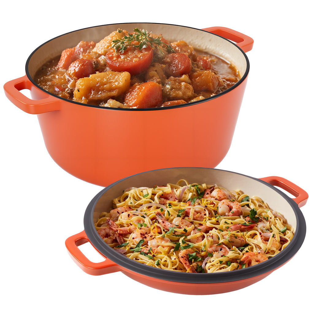 Daluvenix 2 in 1 Cast Iron Dutch Oven Pot with Skillet Lid, 6+2qt Pre-Seasoned Multipurpose Cookware for baking, braising, and stewing