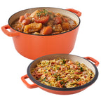 Daluvenix 2 in 1 Cast Iron Dutch Oven Pot with Skillet Lid, 6+2qt Pre-Seasoned Multipurpose Cookware for baking, braising, and stewing