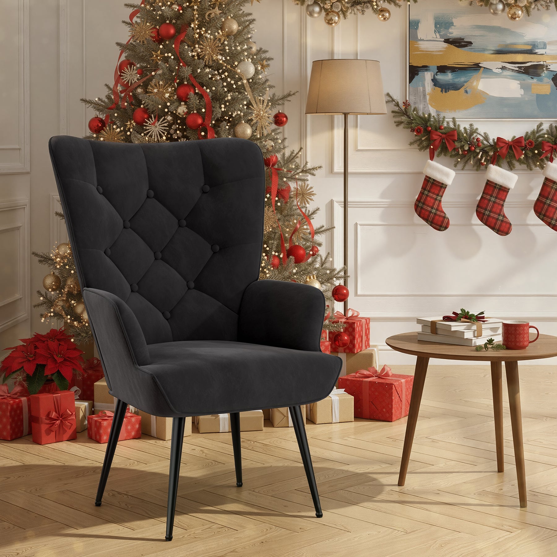 Daluvenix Adjustable Legs Accent Chair, Velvet/Leather Upholstery, High Wide Armrest & Thick Pad, 300LBS Weight Capacity Single Sofa