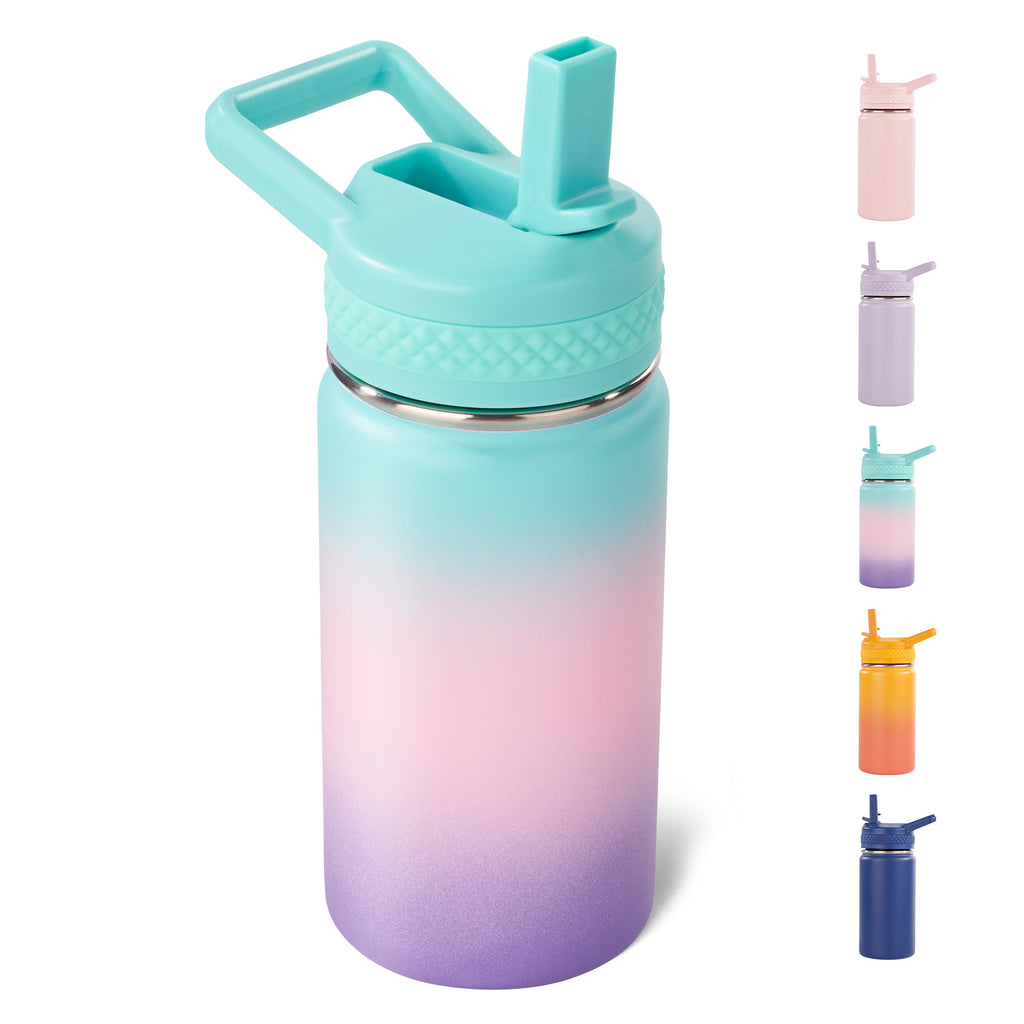 Daluvenix 12 oz Kids Water Bottle, Toddler Water Bottle 2-in-1 Straw and Chug, Stainless Steel Insulated Bottle for Kids, BPA-Free, Leak-Proof