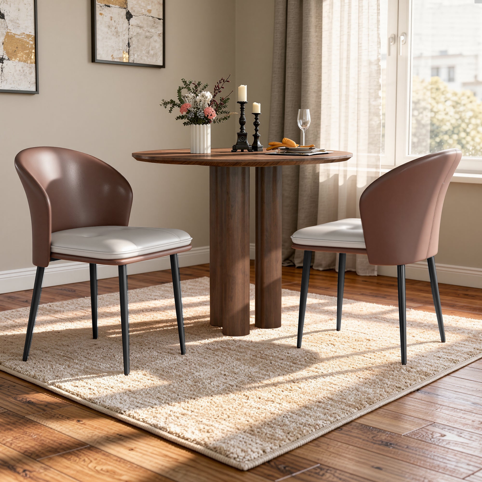 Daluvenix Dining Chairs Set of 2 PU Leather Kitchen Dining Chairs With Cushion Seat And Metal Legs, Easy Assembly