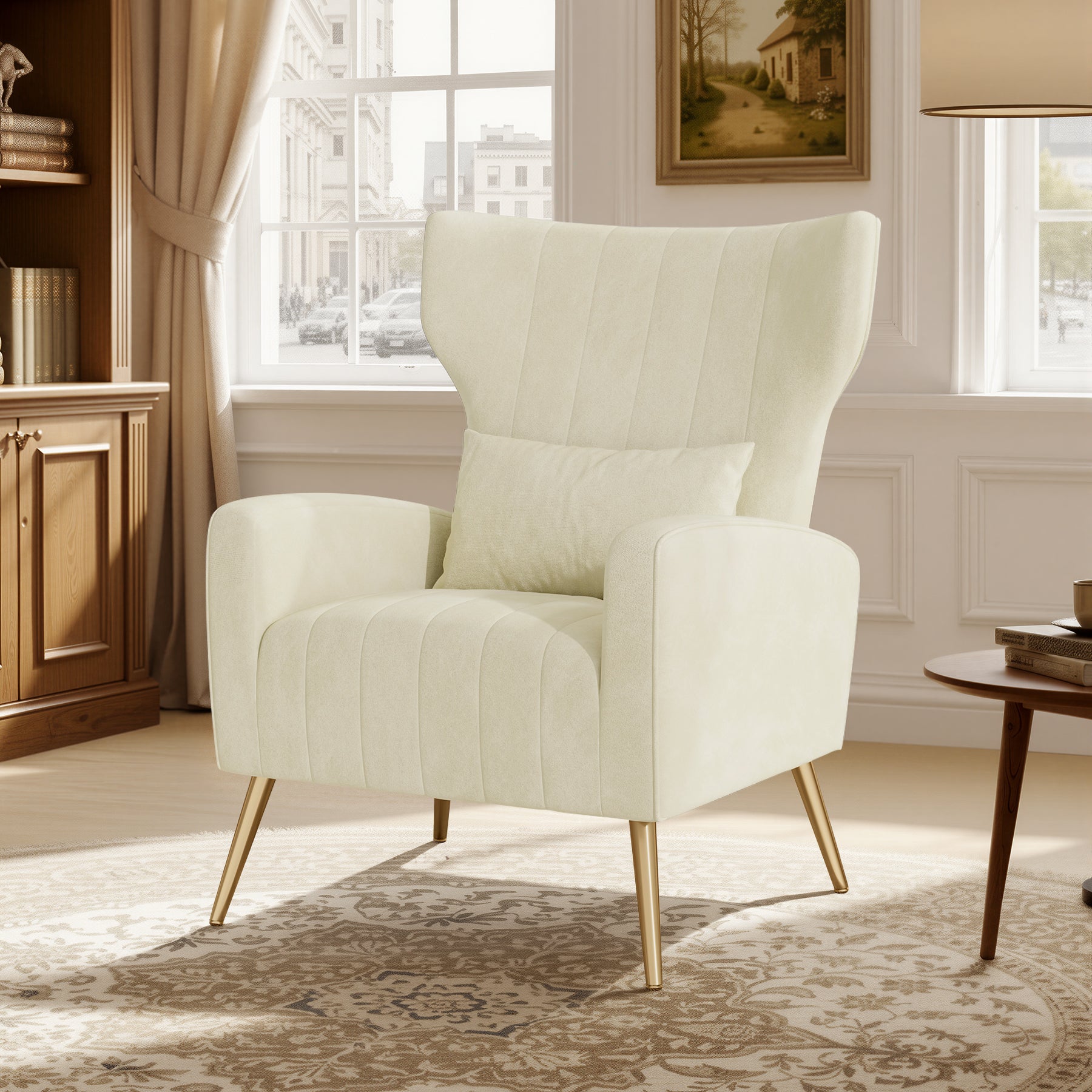 Daluvenix Velvet Accent Chair for Living Room, Modern Arm Chair with Pillow, Single Sofa Lounge Chair for Bedroom & Reading Room