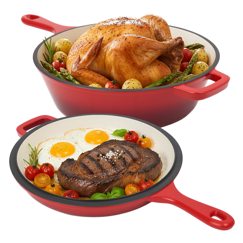 Daluvenix 2 in 1 Cast Iron Dutch Oven Pot with Skillet Lid 3+1.5qt Enamel Dutch Oven Dual Handle