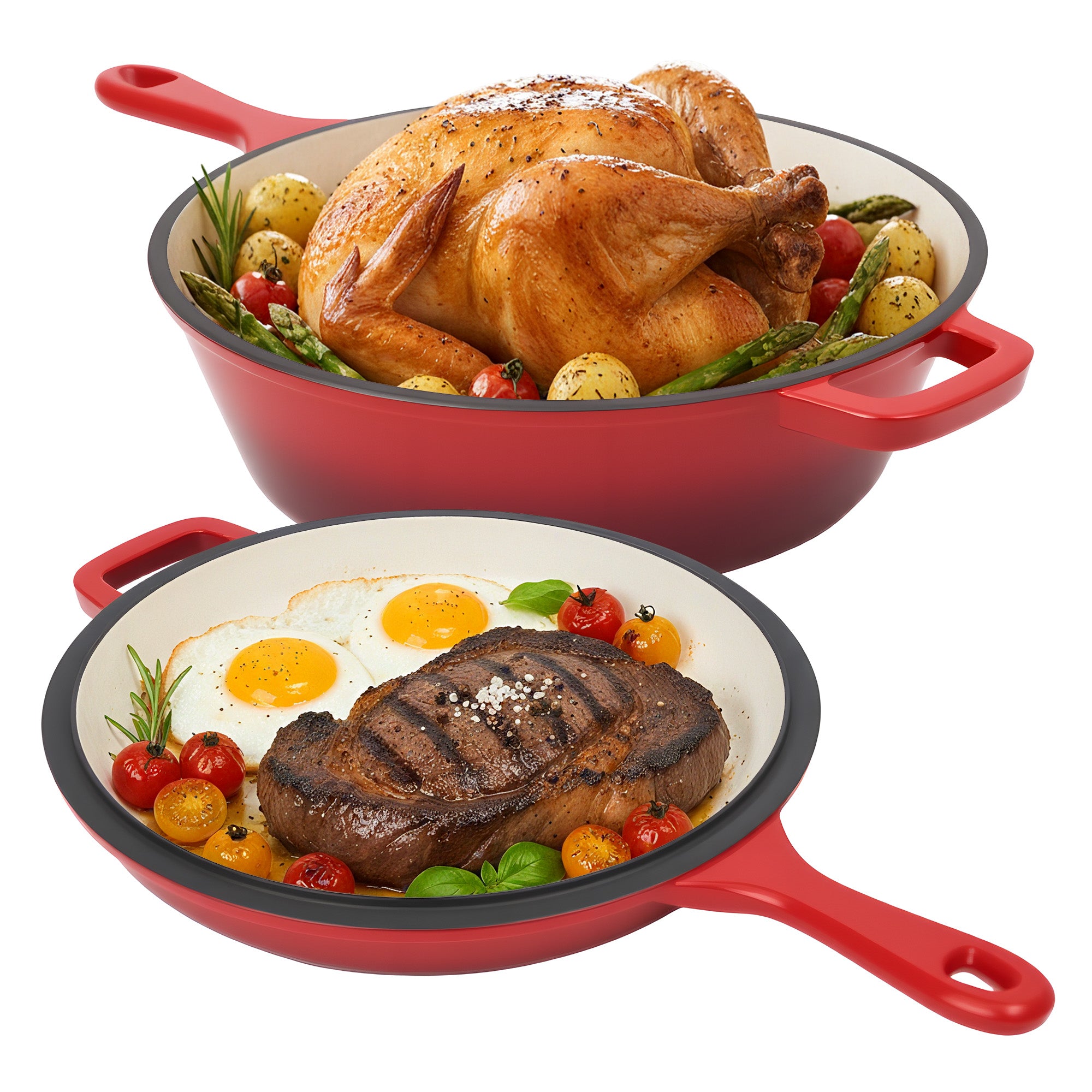 Daluvenix 2 in 1 Cast Iron Dutch Oven Pot with Skillet Lid 3+1.5qt Enamel Dutch Oven Dual Handle