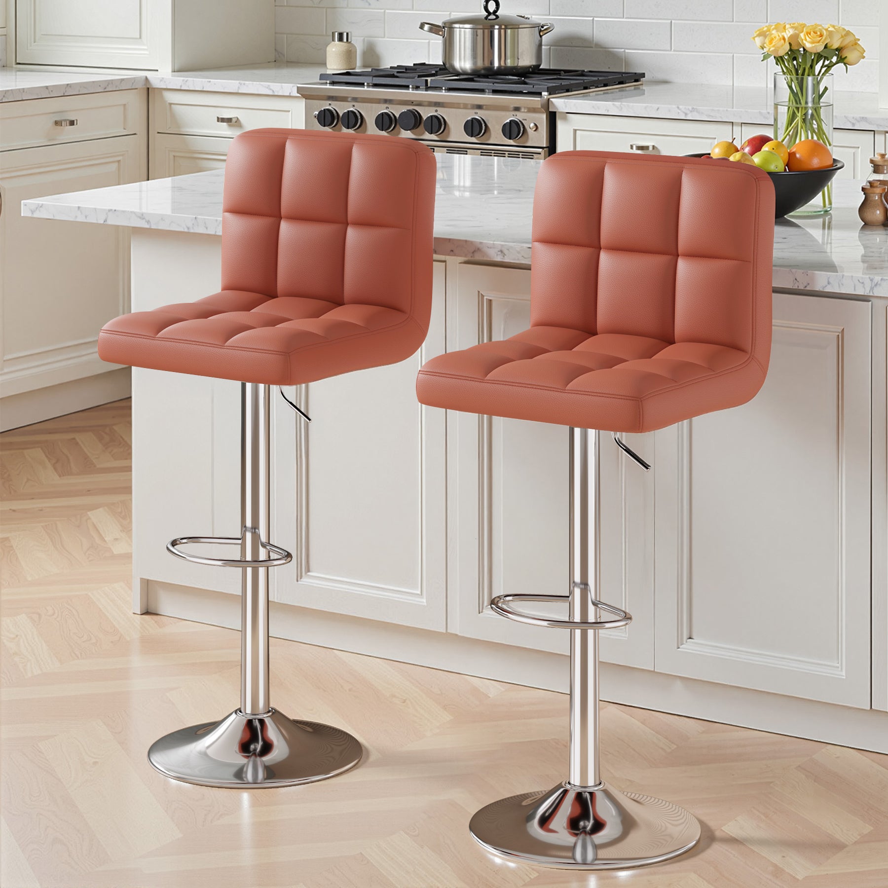 Daluvenix Swivel Bar stools set of 2 Modern PU Leather Barstools with Midback