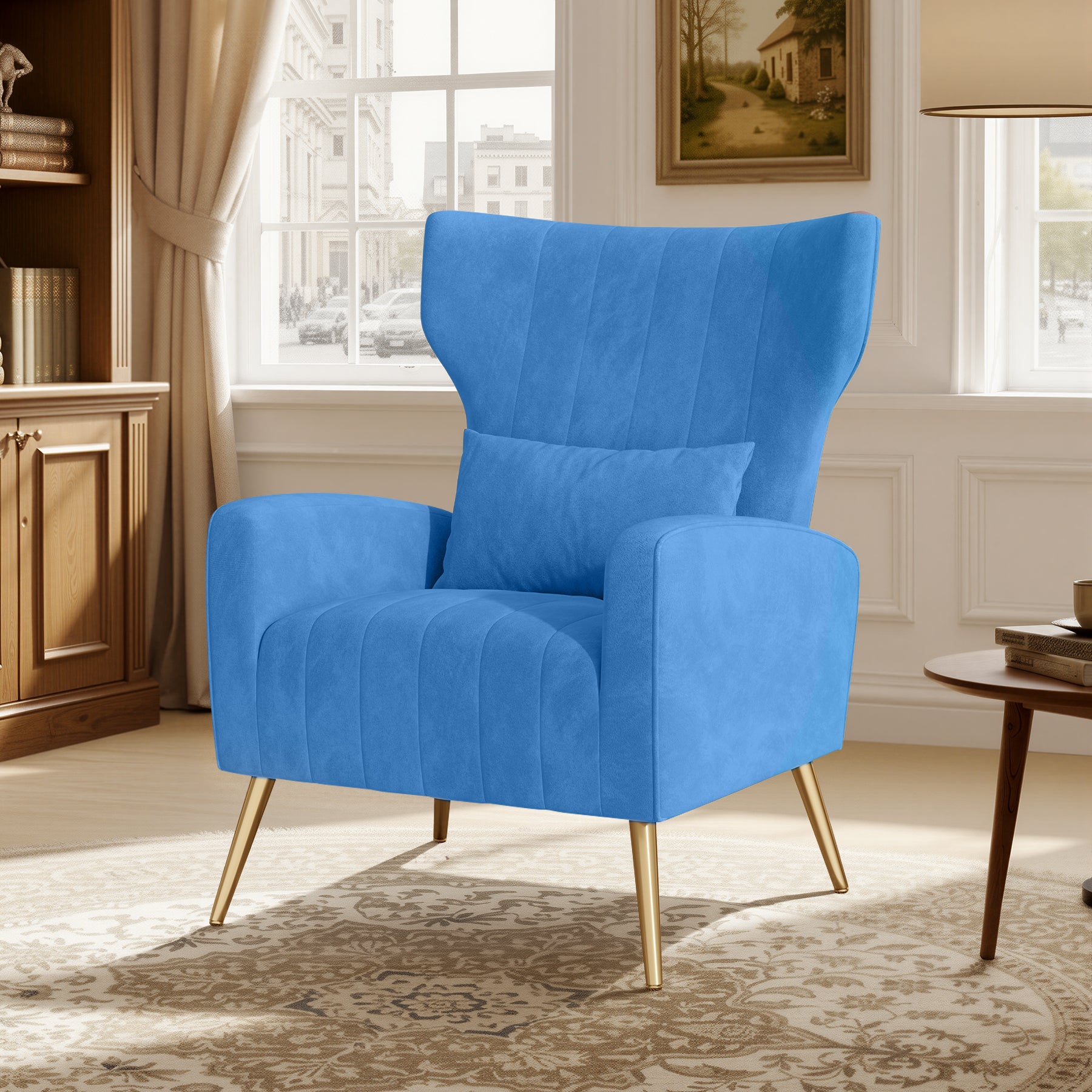 Daluvenix Velvet Accent Chair for Living Room, Modern Arm Chair with Pillow, Single Sofa Lounge Chair for Bedroom & Reading Room