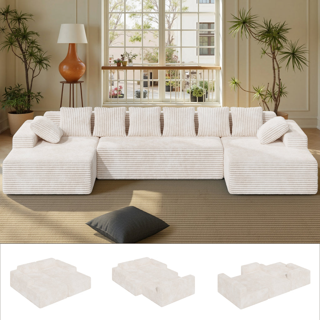Daluvenix 131'' Modular Sectional Couch Modern U-Shaped Floor Sofa with Double Chaise