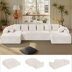 Daluvenix 131'' Modular Sectional Couch Modern U-Shaped Floor Sofa with Double Chaise