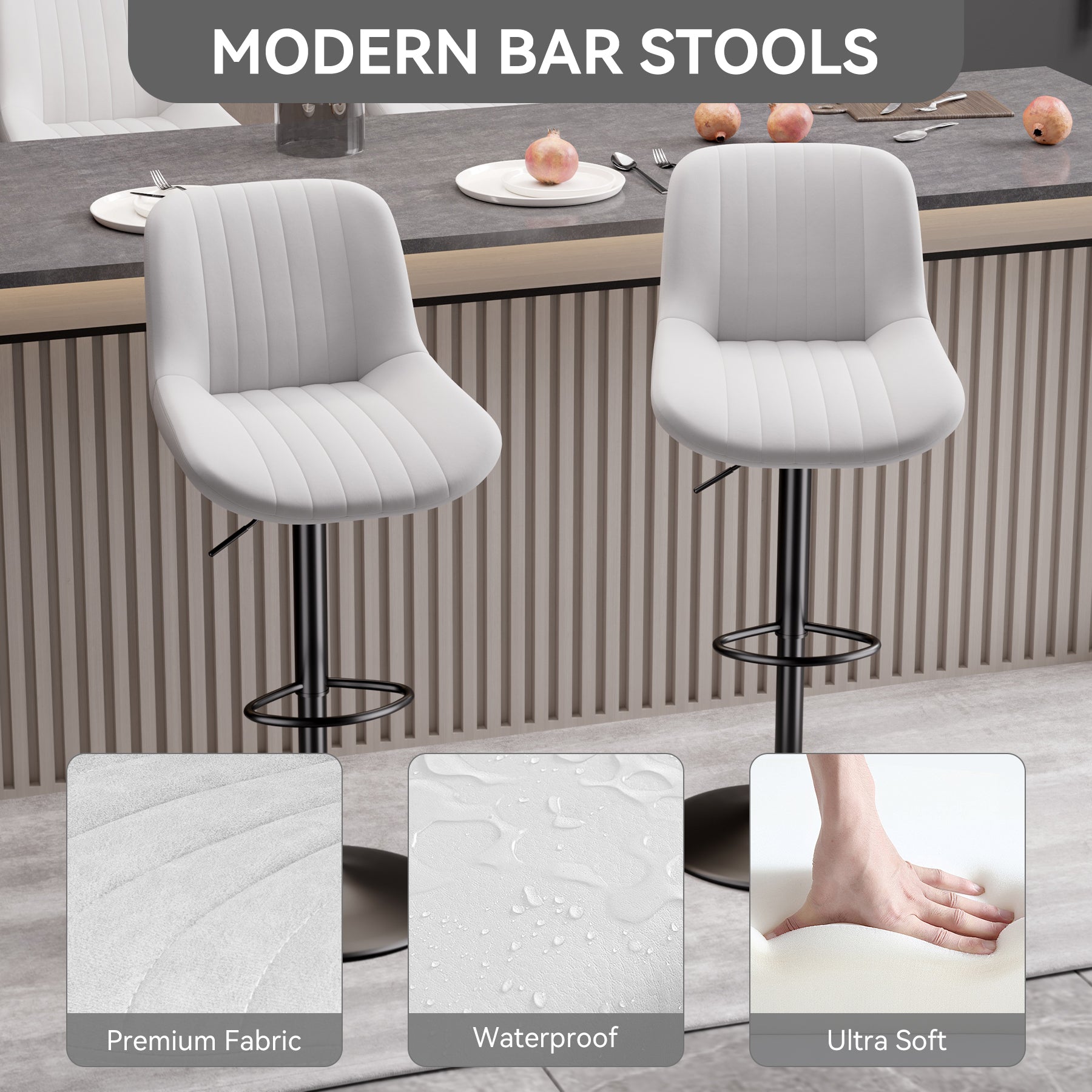 Daluvenix Adjustable Bar Stools Set of 1/2//3/4, Swivel Kitchen Bar Chairs with Back, Modern Tech Fabric Island Chairs for Home Kitchen
