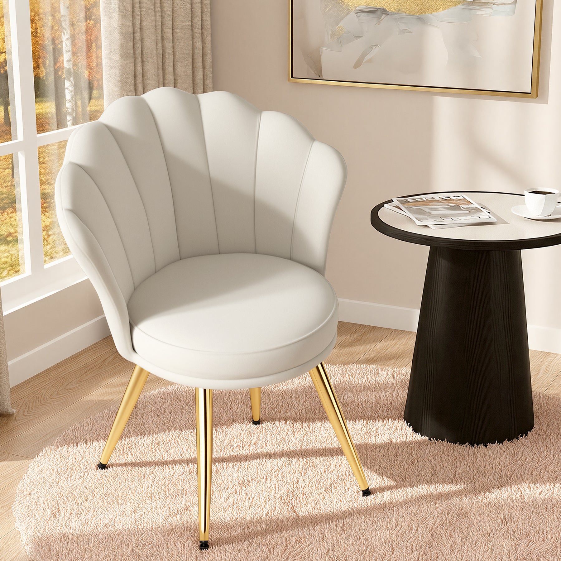 Daluvenix Velvet Accent Chair with Gold Metal Legs, Shell Design Vanity Makeup Chair for Living room, Modern Upholstered Guest Chair