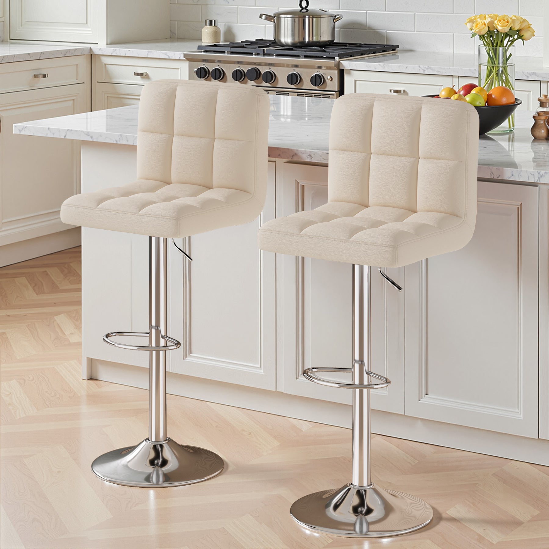Daluvenix Swivel Bar stools set of 2 Modern PU Leather Barstools with Midback