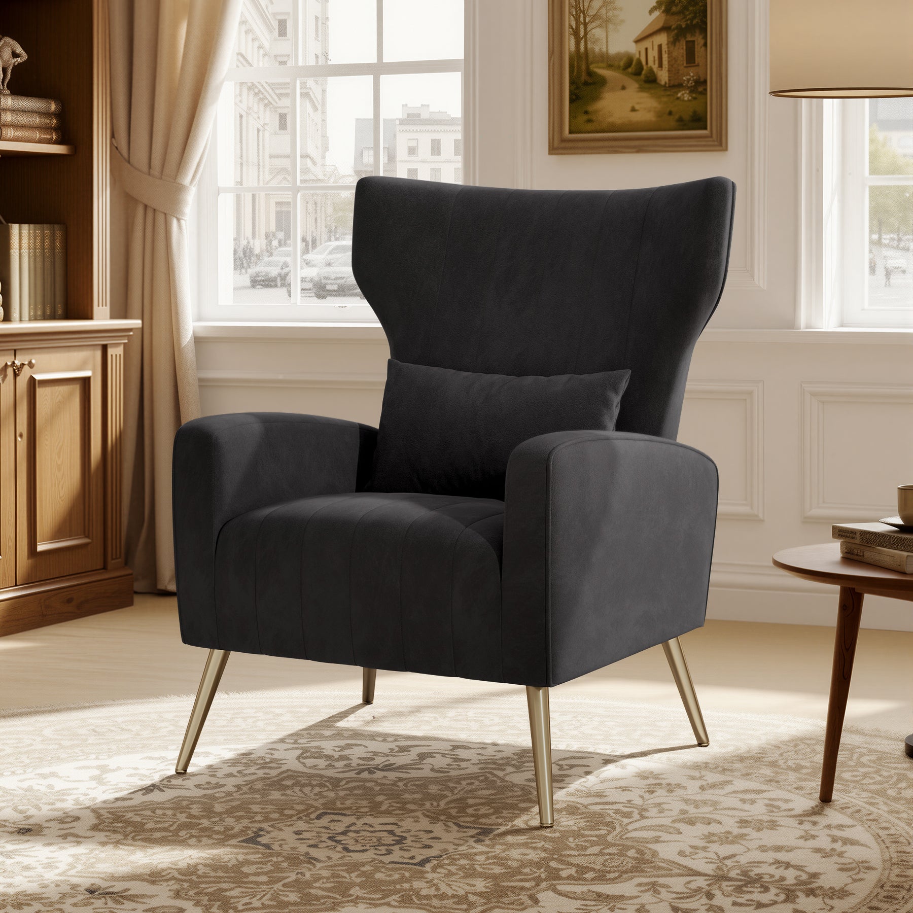 Daluvenix Velvet Accent Chair for Living Room, Modern Arm Chair with Pillow, Single Sofa Lounge Chair for Bedroom & Reading Room
