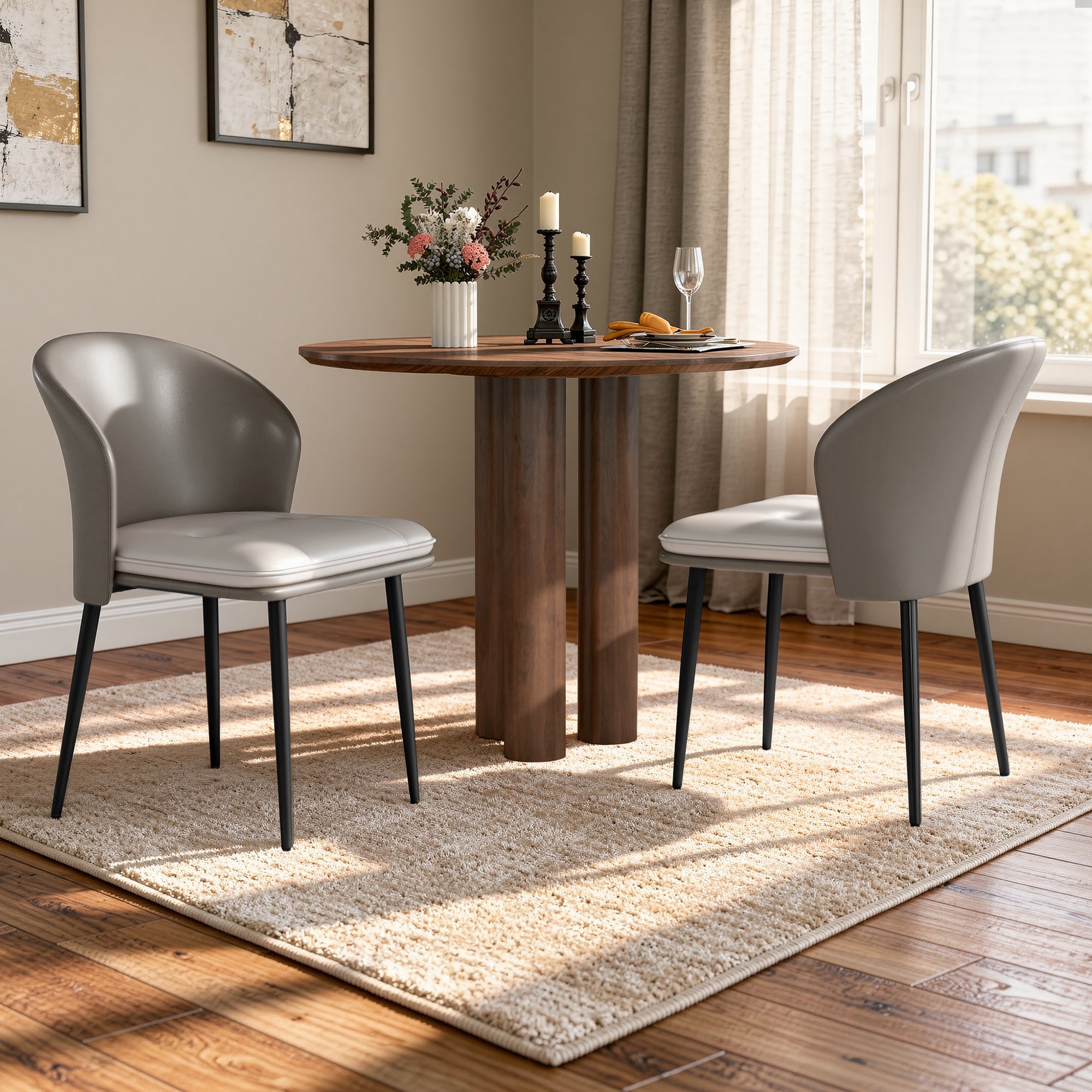 Daluvenix Dining Chairs Set of 2 PU Leather Kitchen Dining Chairs With Cushion Seat And Metal Legs, Easy Assembly