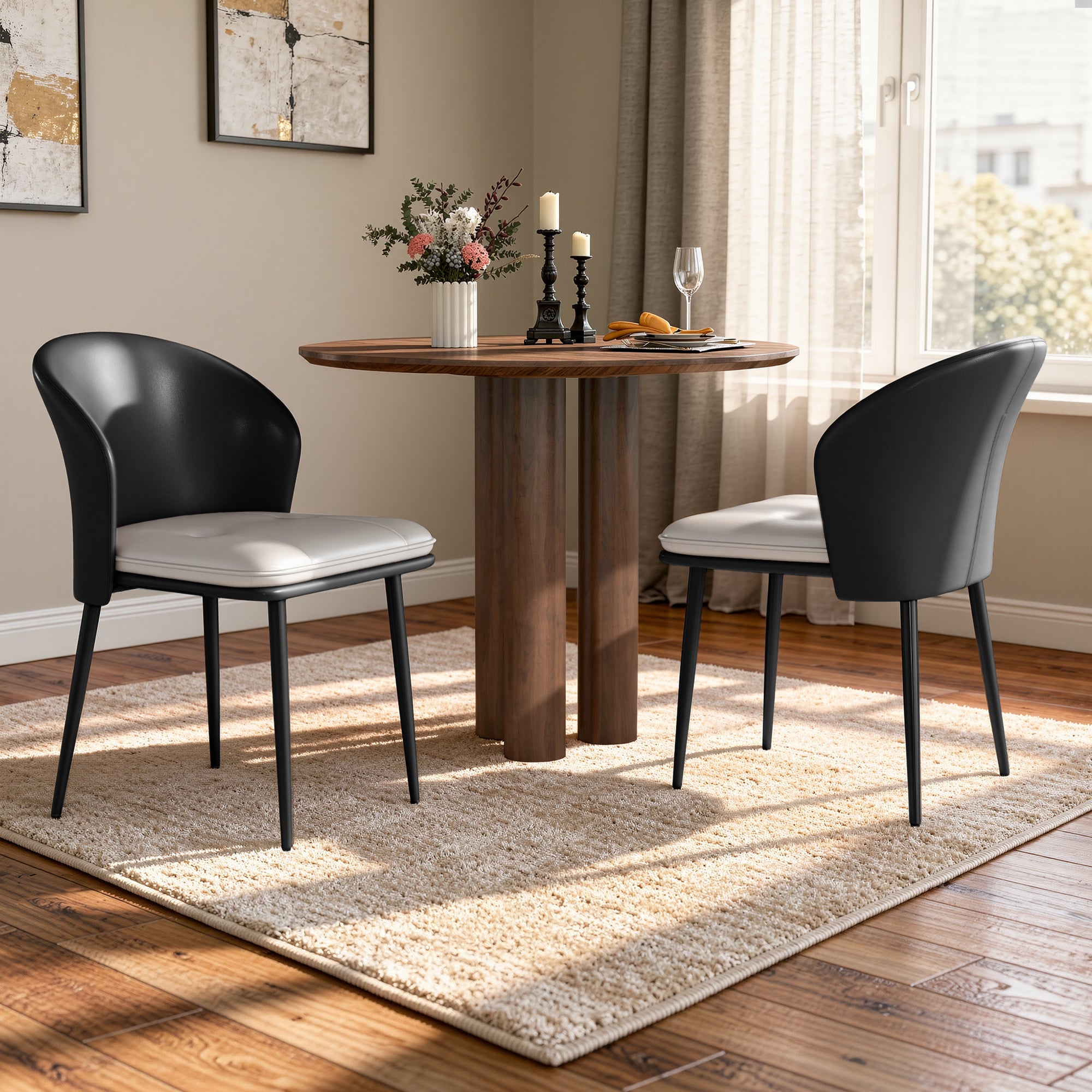 Daluvenix Dining Chairs Set of 2 PU Leather Kitchen Dining Chairs With Cushion Seat And Metal Legs, Easy Assembly
