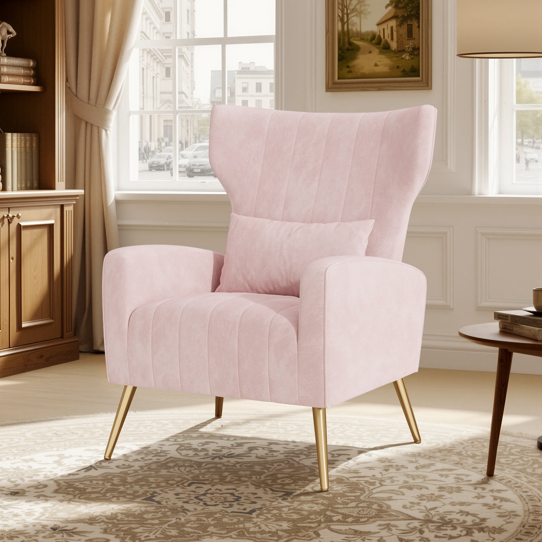 Daluvenix Velvet Accent Chair for Living Room, Modern Arm Chair with Pillow, Single Sofa Lounge Chair for Bedroom & Reading Room