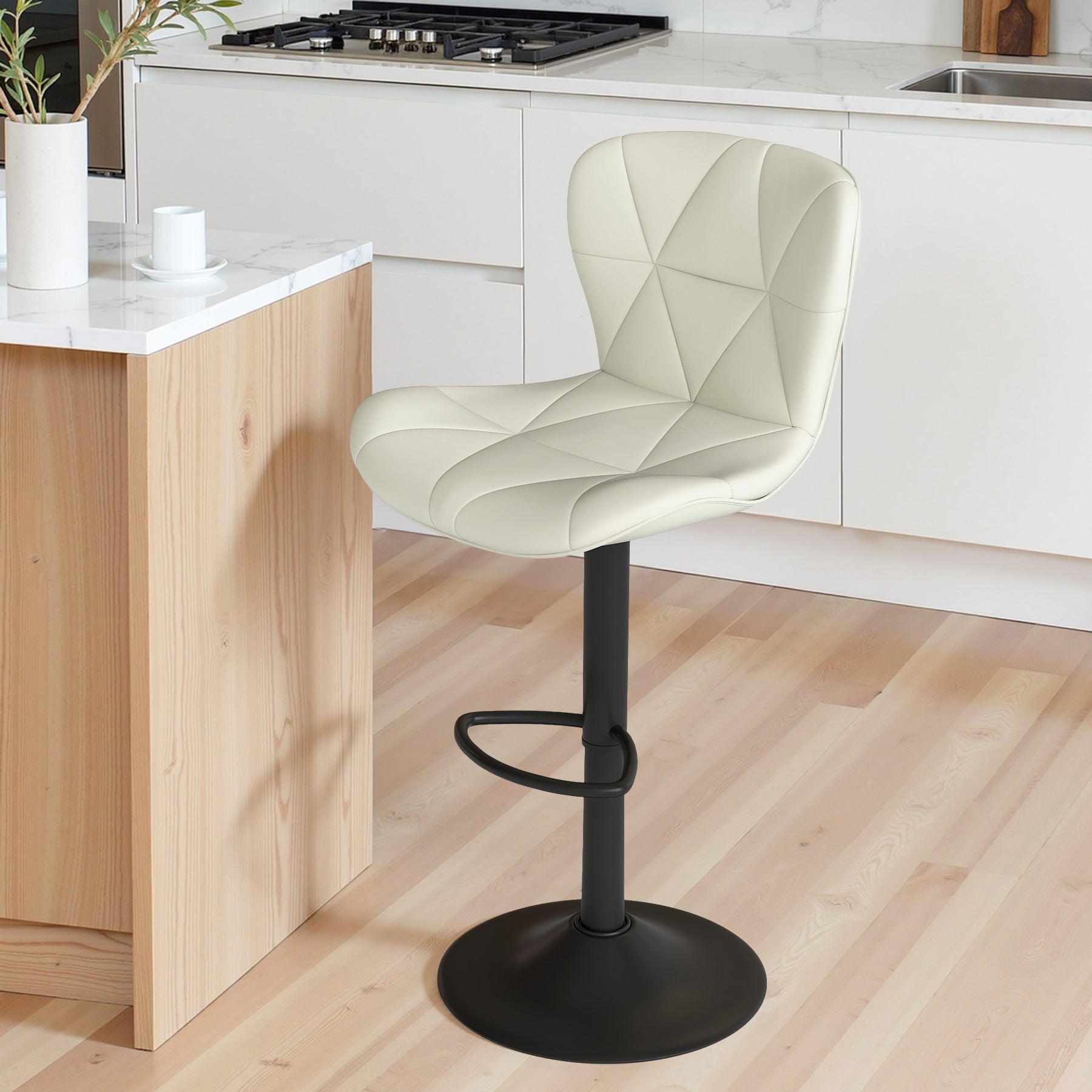 Daluvenix Modern Bar Stools Set of 1/2/3/4, Adjustable Swivel Counter Height Bar Chairs with Back, Faux Leather Upholstered for Kitchen Island
