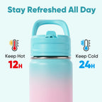 Daluvenix 12oz Insulated Kids Water Bottle with Straw and Carry Handle, Leak-Proof BPA-Free Stainless Steel Bottle