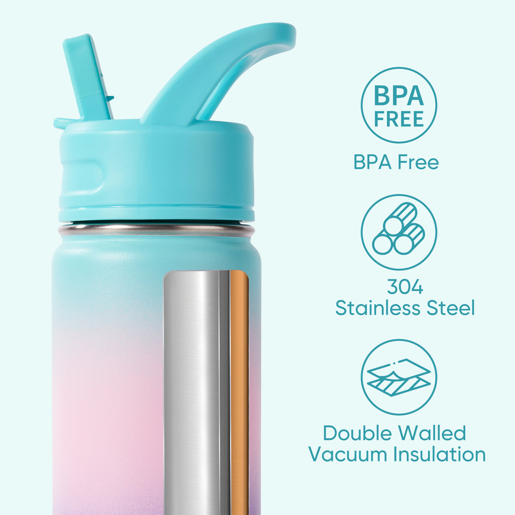 Daluvenix 12oz Insulated Kids Water Bottle with Straw and Carry Handle, Leak-Proof BPA-Free Stainless Steel Bottle