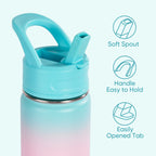 Daluvenix 12oz Insulated Kids Water Bottle with Straw and Carry Handle, Leak-Proof BPA-Free Stainless Steel Bottle