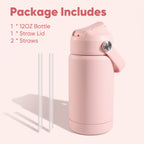 Daluvenix Kids Water Bottle with Straw Lid 12oz，Leakproof toddler Water Bottle for School, Insulated Stainless Steel Water Bottles for Kids BPA Free