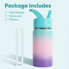 Daluvenix 12oz Insulated Kids Water Bottle with Straw and Carry Handle, Leak-Proof BPA-Free Stainless Steel Bottle