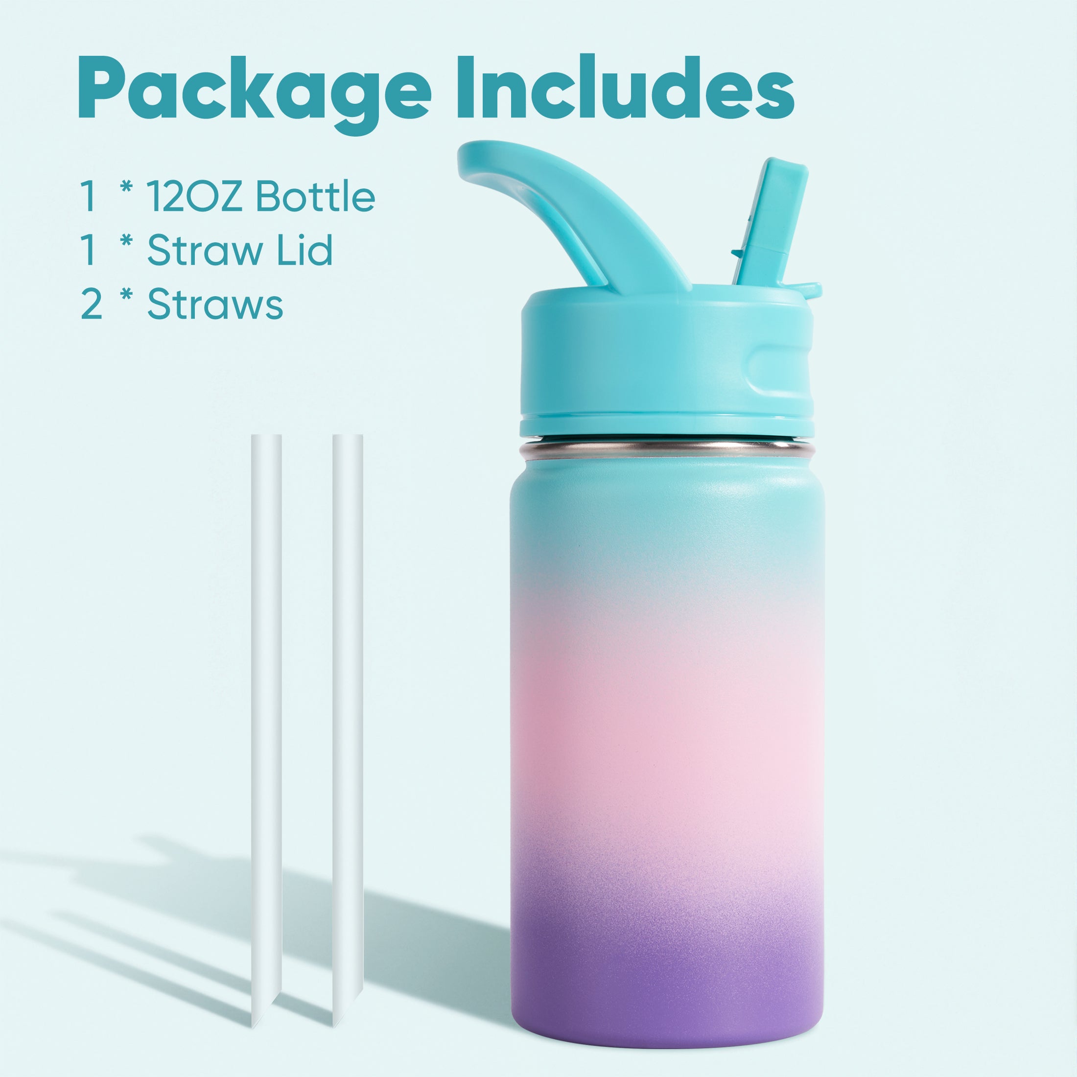 Daluvenix 12oz Insulated Kids Water Bottle with Straw and Carry Handle, Leak-Proof BPA-Free Stainless Steel Bottle