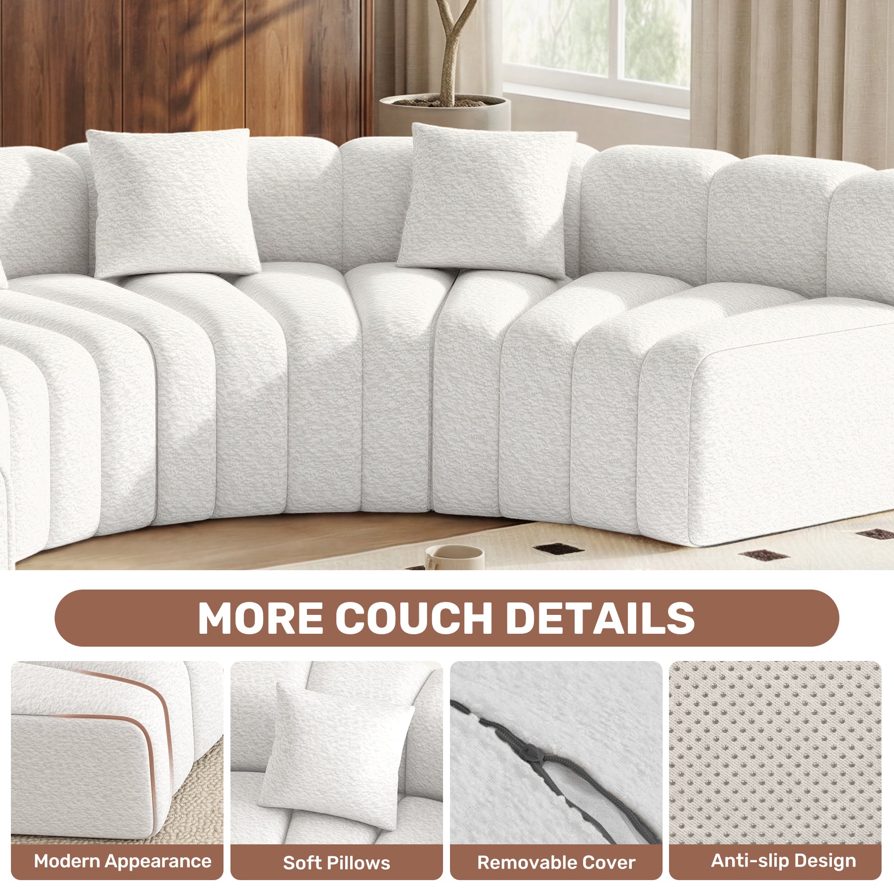 Daluvenix 128''Oversized Round Curved Sofa Modern Round Modular Sectional Sofa