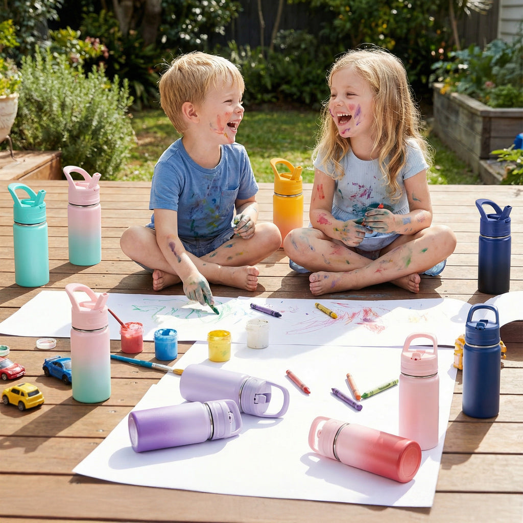 Daluvenix 12oz Insulated Kids Water Bottle with Straw and Carry Handle, Leak-Proof BPA-Free Stainless Steel Bottle
