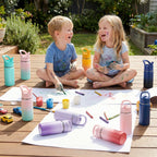 Daluvenix 12oz Insulated Kids Water Bottle with Straw and Carry Handle, Leak-Proof BPA-Free Stainless Steel Bottle