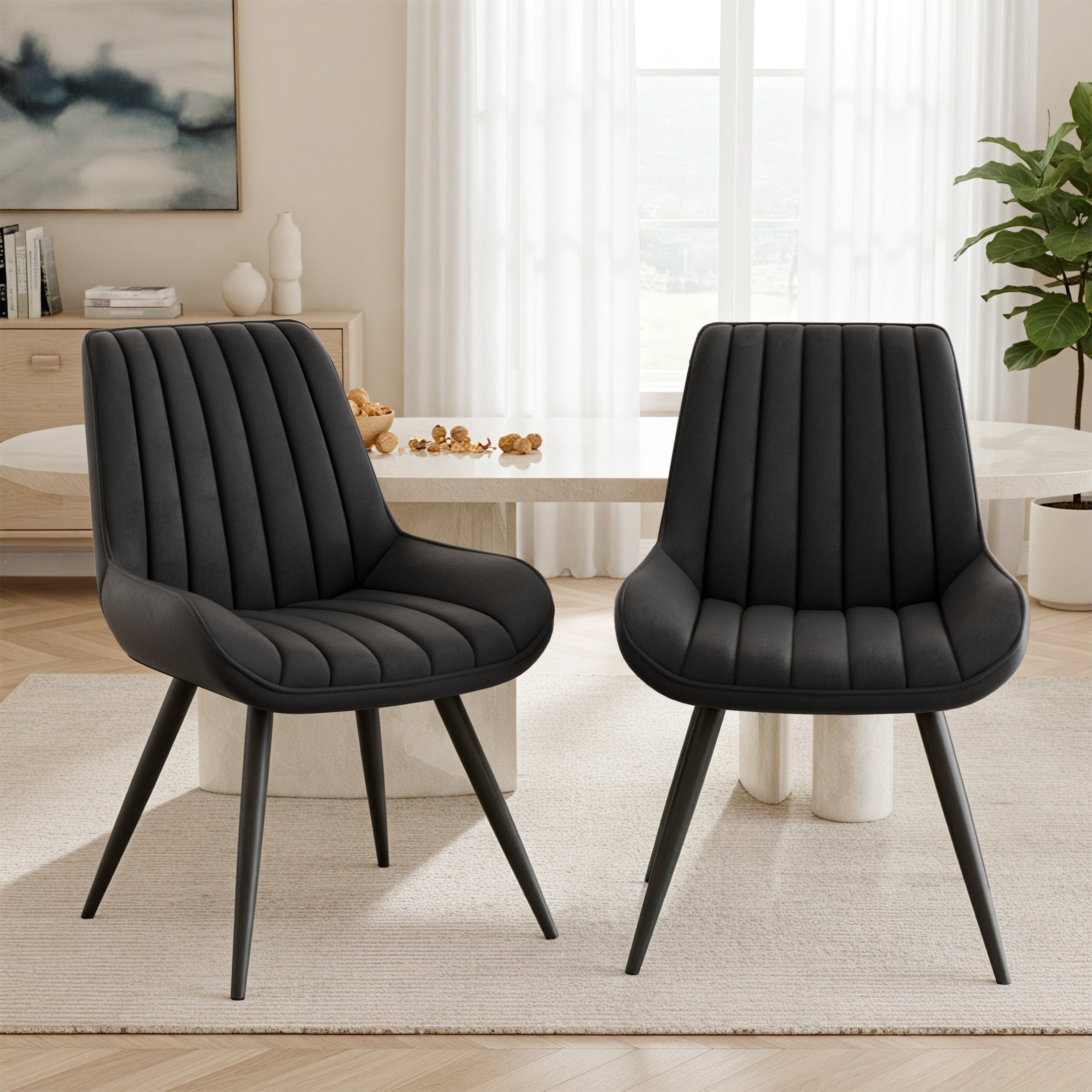 Daluvenix Modern Dining Chairs Set of 2/4, Upholstered Fabric Comfy Kitchen Dining Chairs with Metal Legs & Thick Cushions for Dining Living Room