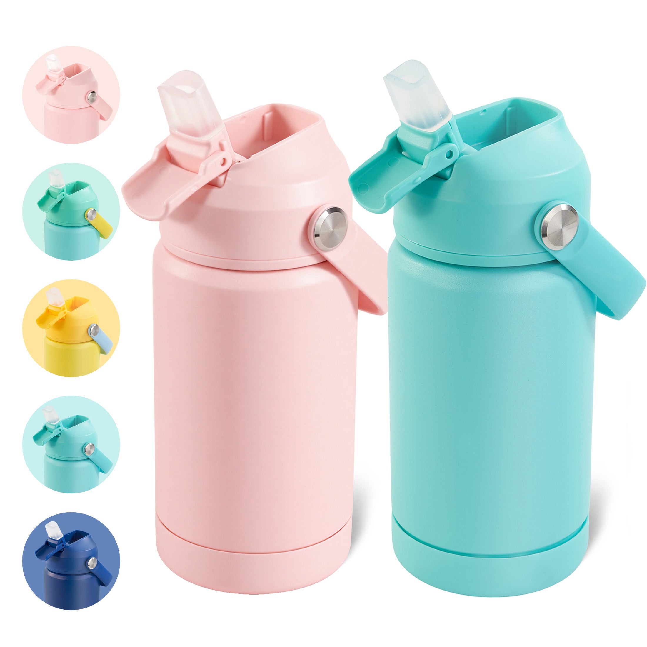 Daluvenix Kids Water Bottle with Straw Lid 12oz，Leakproof toddler Water Bottle for School, Insulated Stainless Steel Water Bottles for Kids BPA Free