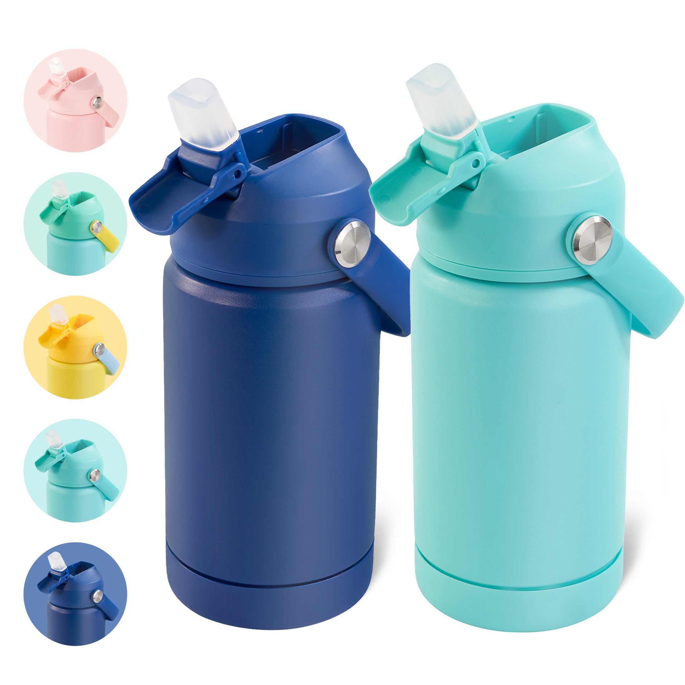 Daluvenix Kids Water Bottle with Straw Lid 12oz，Leakproof toddler Water Bottle for School, Insulated Stainless Steel Water Bottles for Kids BPA Free