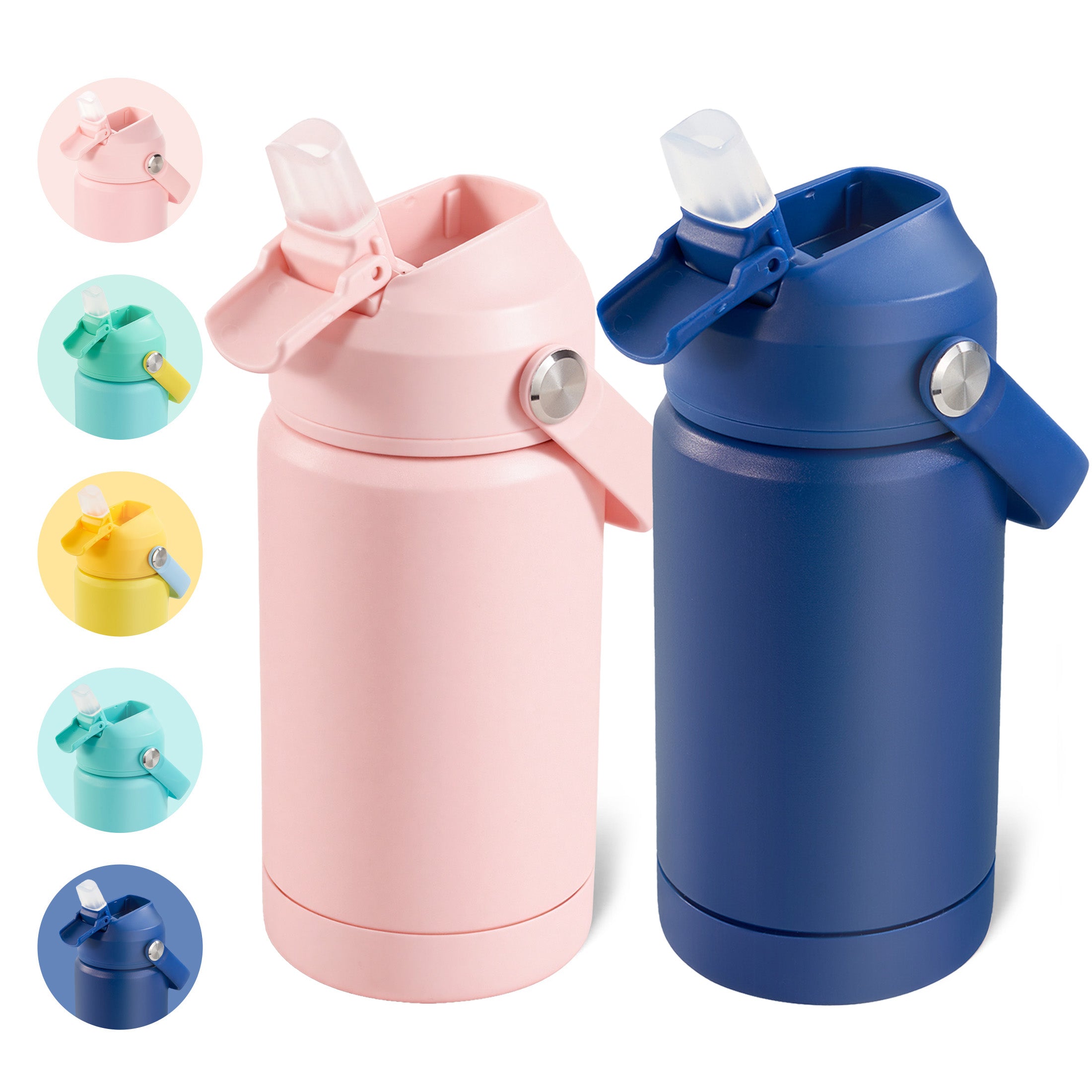 Daluvenix Kids Water Bottle with Straw Lid 12oz，Leakproof toddler Water Bottle for School, Insulated Stainless Steel Water Bottles for Kids BPA Free