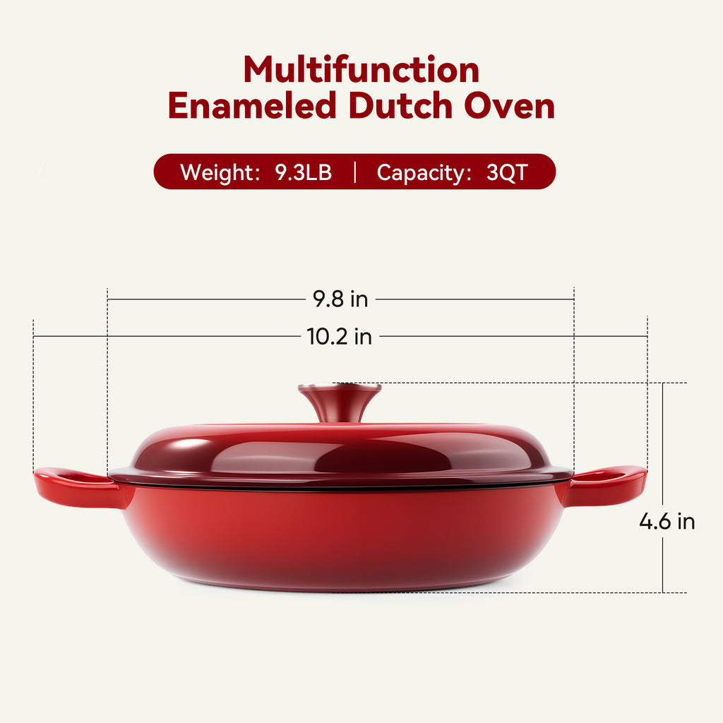 Daluvenix 3 Quart Cast Iron Dutch Oven for Cooking/Stewing – Enameled, Nonstick, Dual Handles, Oven & Stovetop Friendly