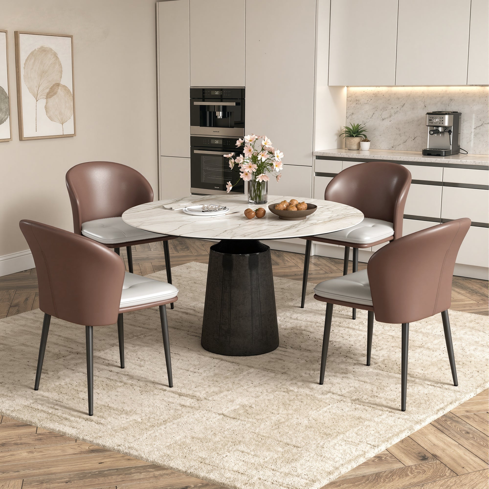 Daluvenix Dining Chairs Set of 2 PU Leather Kitchen Dining Chairs With Cushion Seat And Metal Legs, Easy Assembly