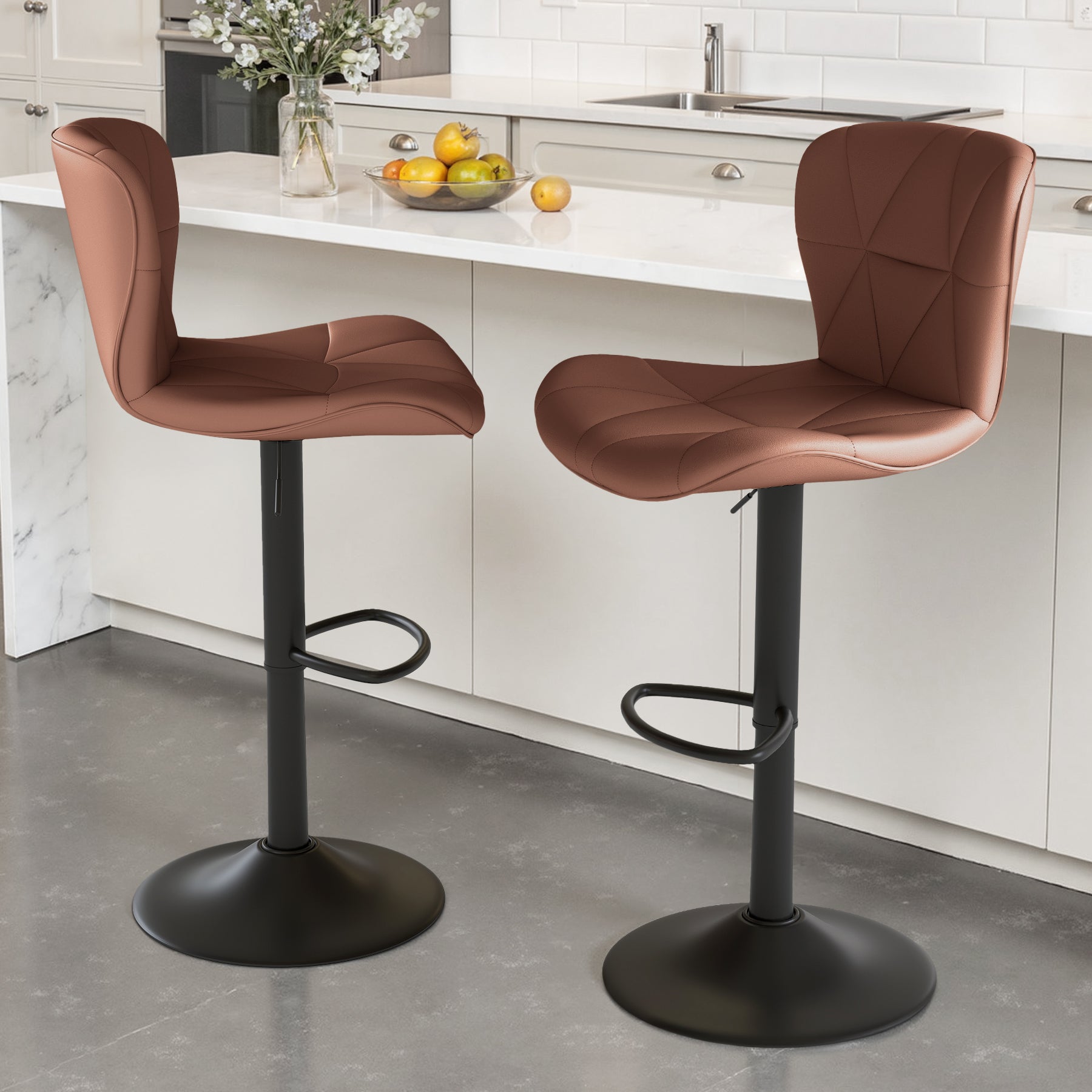 Daluvenix Modern Bar Stools Set of 1/2/3/4, Adjustable Swivel Counter Height Bar Chairs with Back, Faux Leather Upholstered for Kitchen Island