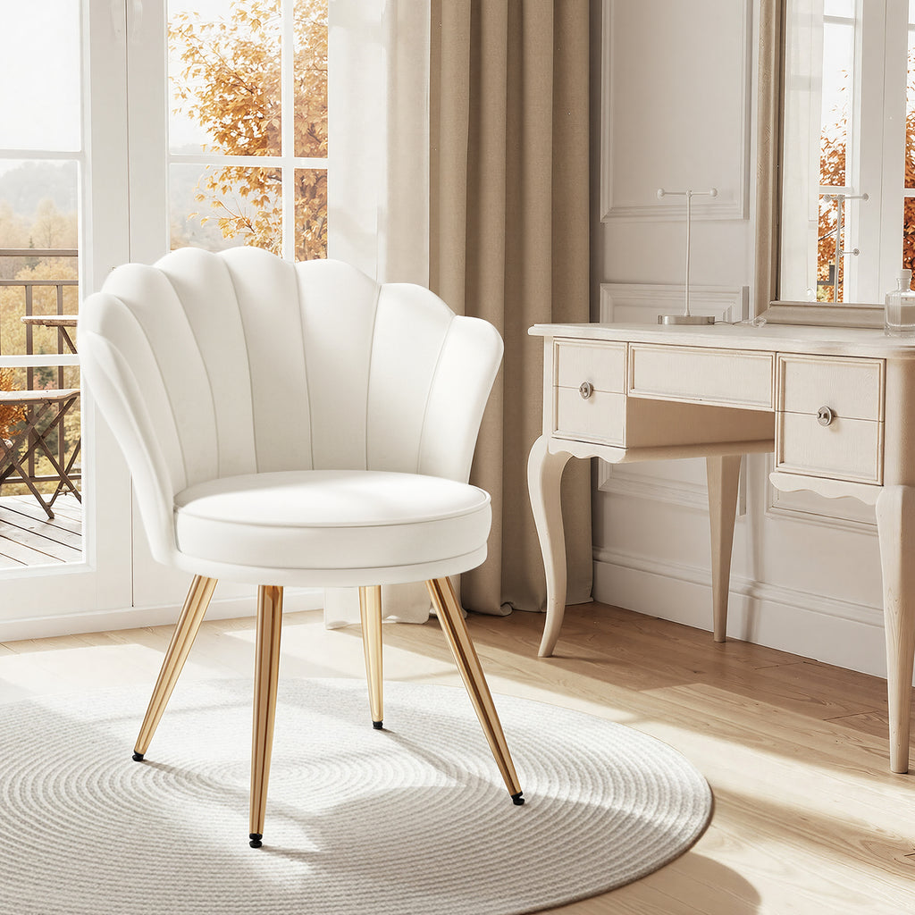 Daluvenix Velvet Accent Chair with Gold Metal Legs, Shell Design Vanity Makeup Chair for Living room, Modern Upholstered Guest Chair