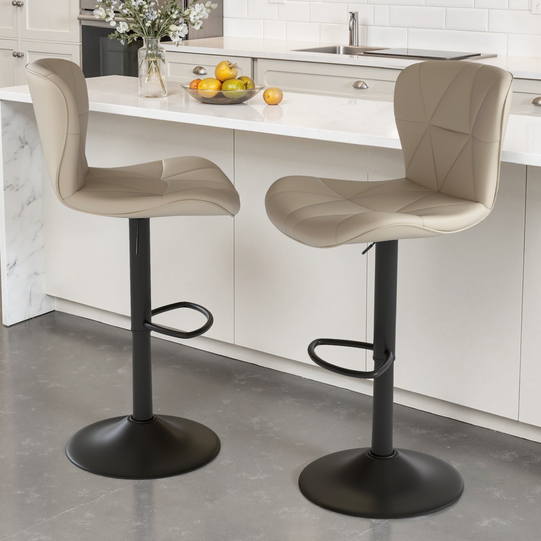 Daluvenix Modern Bar Stools Set of 1/2/3/4, Adjustable Swivel Counter Height Bar Chairs with Back, Faux Leather Upholstered for Kitchen Island