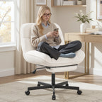 Daluvenix Office Chair, Ergonomic Extra Wide Big Desk Chair with Retractable Footrest, Height Adjustable Swivel Teddy Fleece Mid Back Home Chair with Wheels