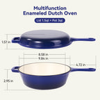 Daluvenix 2 in 1 Cast Iron Dutch Oven Pot with Skillet Lid 3+1.5qt Enamel Dutch Oven Dual Handle