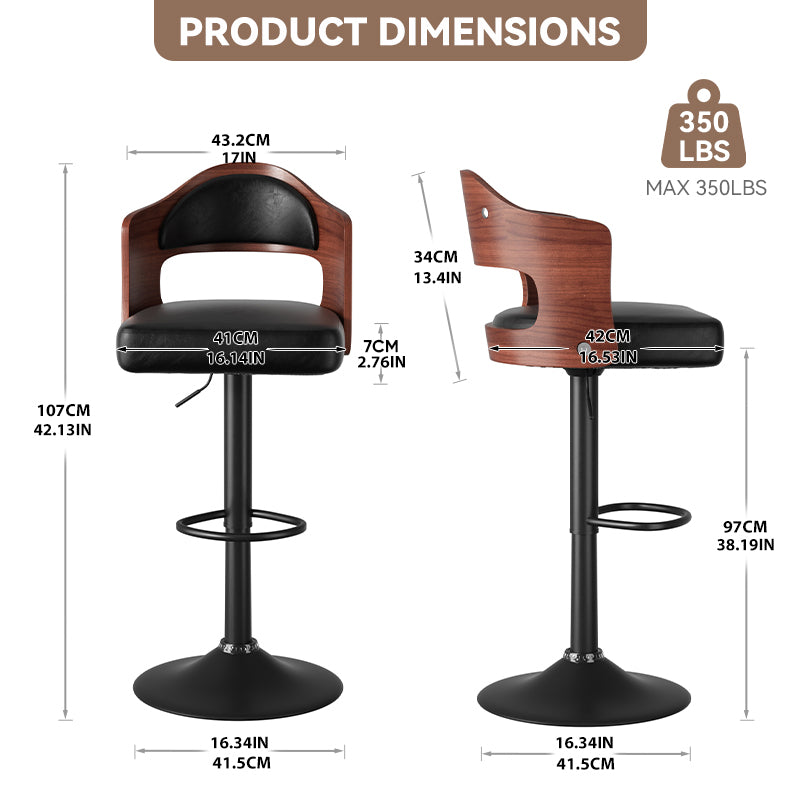Daluvenix Swivel Bar Stools Set of 2/4, Wooden Kitchen Bar Chairs with Back, PU Leather Counter Height Barstools for Kitchen Island