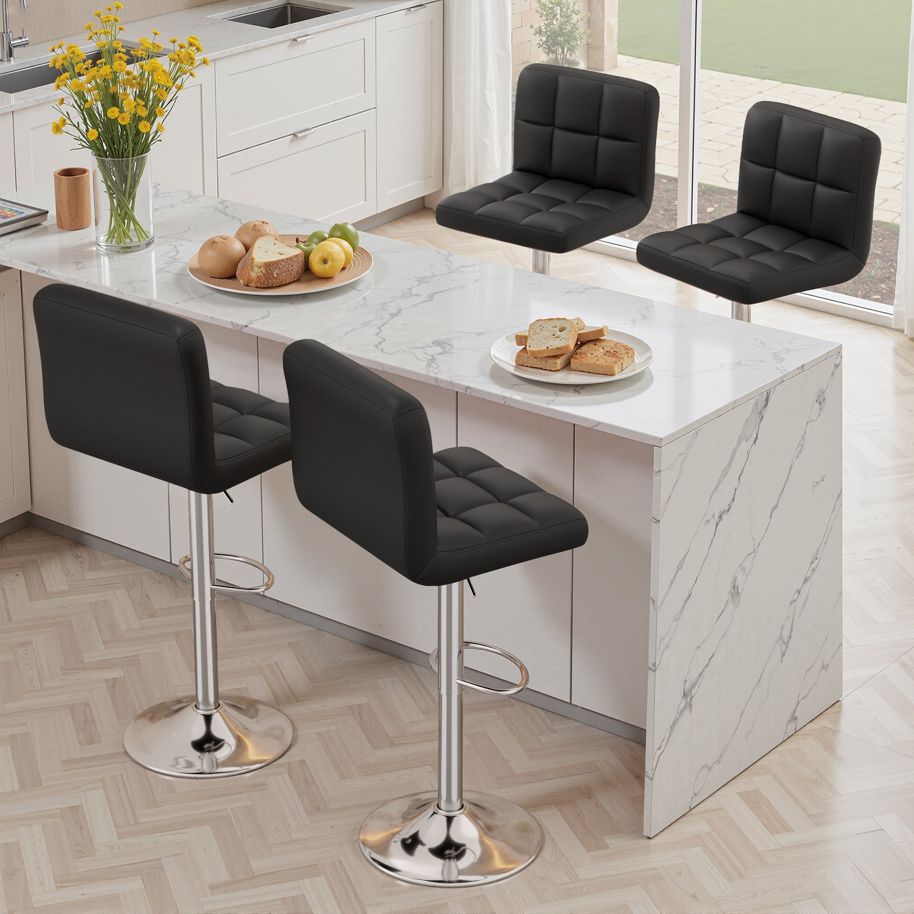 Daluvenix Swivel Bar stools set of 2 Modern PU Leather Barstools with Midback