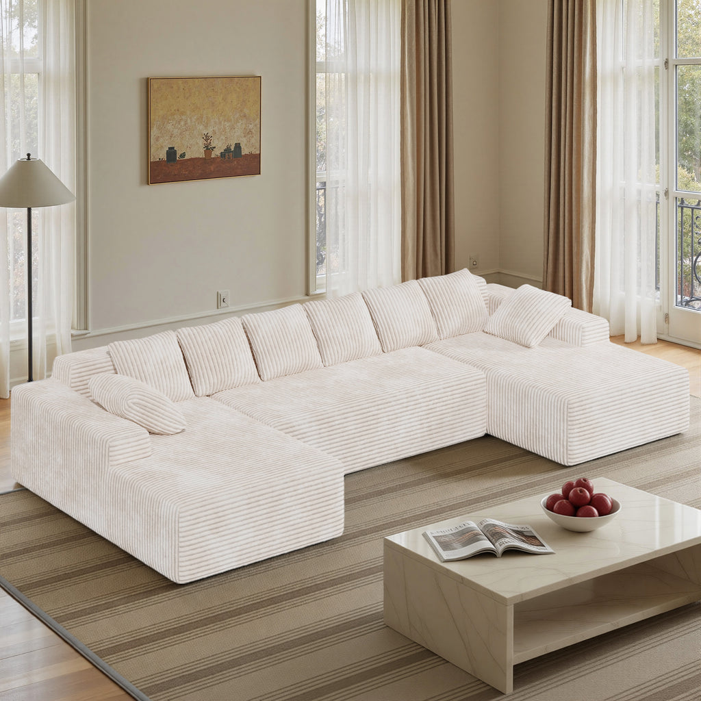 Daluvenix 131'' Modular Sectional Couch Modern U-Shaped Floor Sofa with Double Chaise