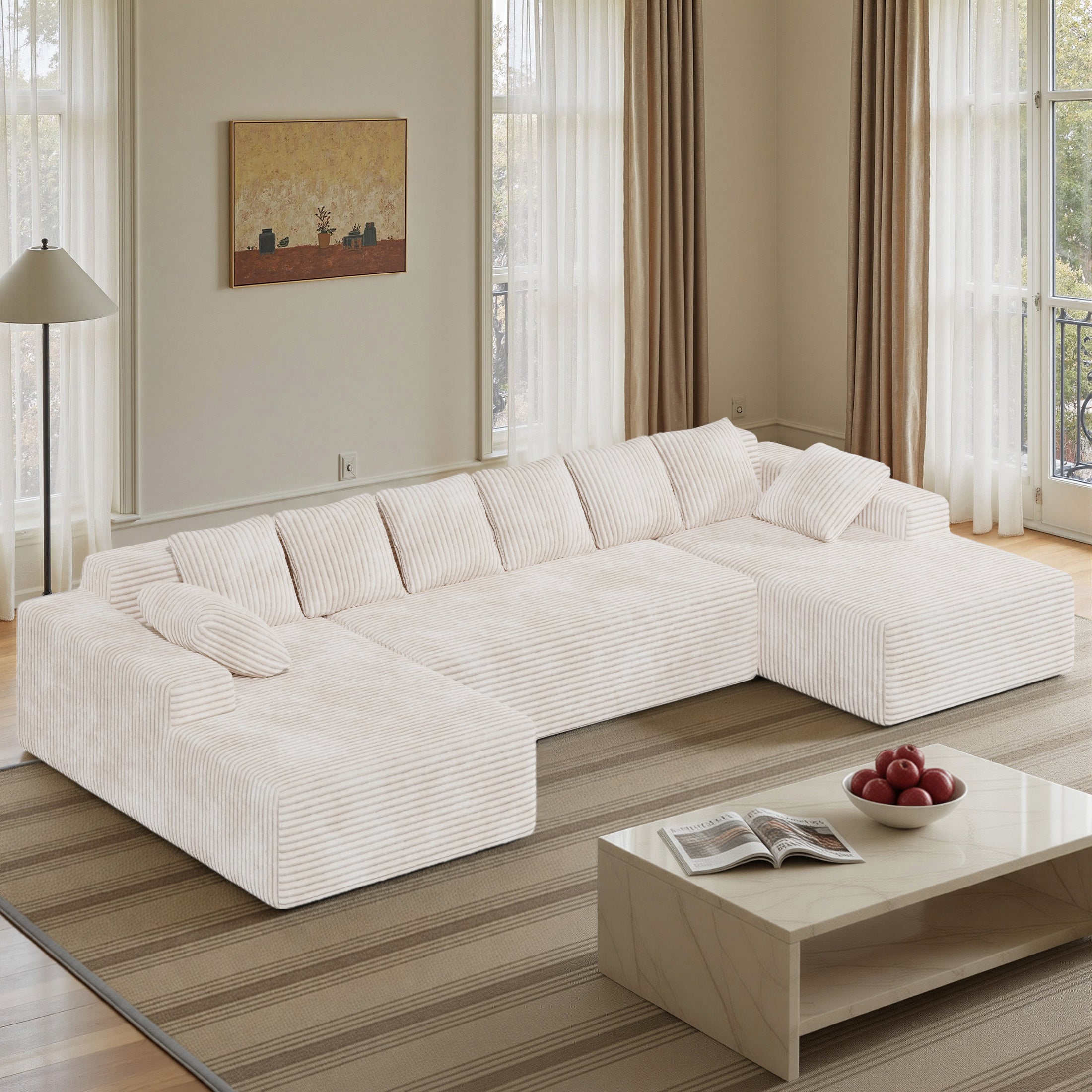 Daluvenix 131'' Modular Sectional Couch Modern U-Shaped Floor Sofa with Double Chaise