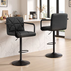 Daluvenix Bar Stools Set of 2 Black PU Leather Adjustable Swivel Barstools