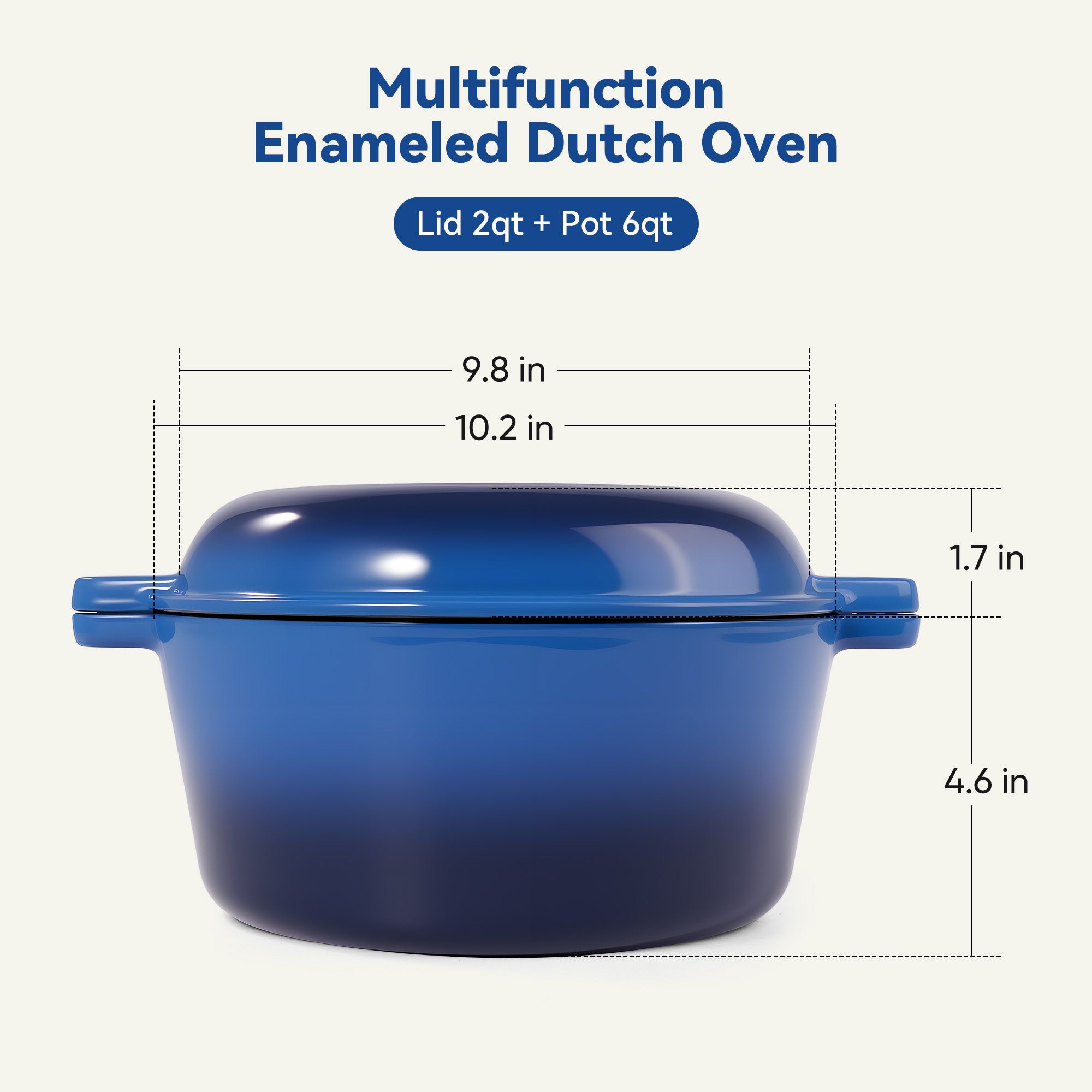Daluvenix 2 in 1 Cast Iron Dutch Oven Pot with Skillet Lid, 6+2qt Pre-Seasoned Multipurpose Cookware for baking, braising, and stewing