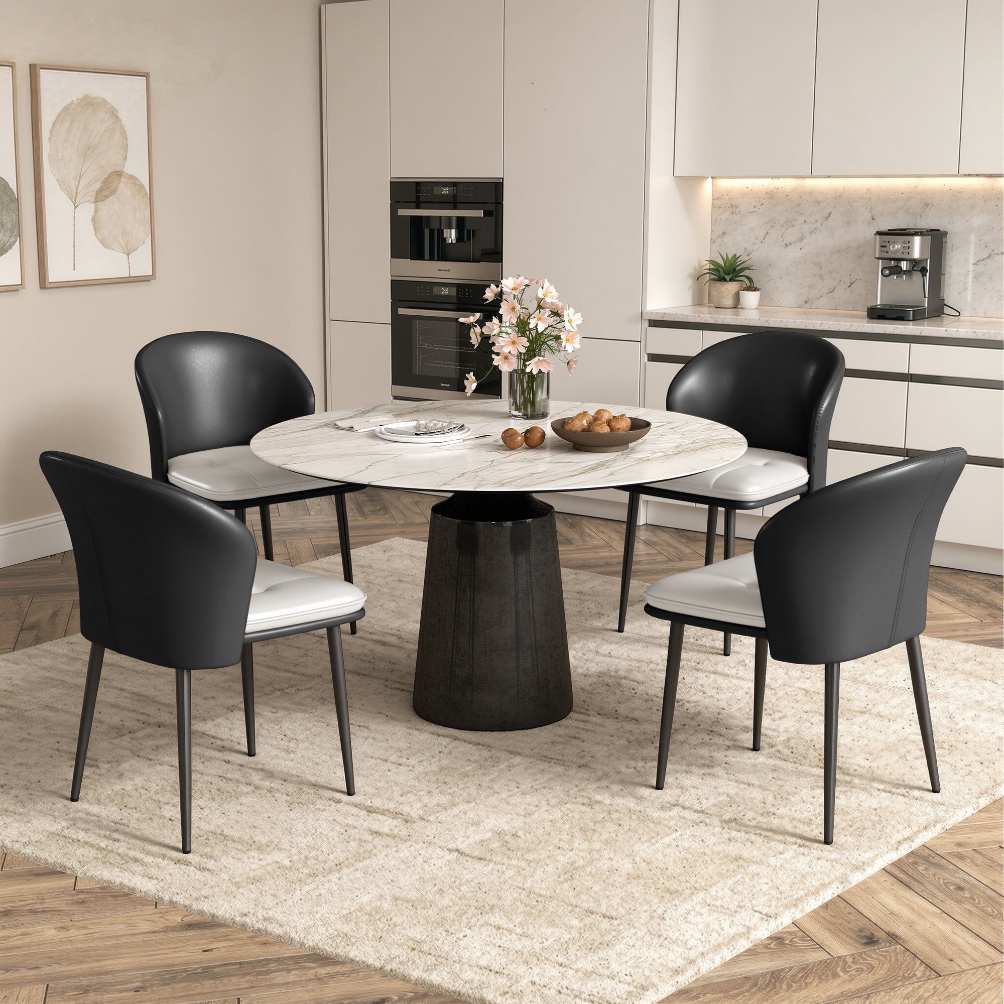 Daluvenix Dining Chairs Set of 2 PU Leather Kitchen Dining Chairs With Cushion Seat And Metal Legs, Easy Assembly