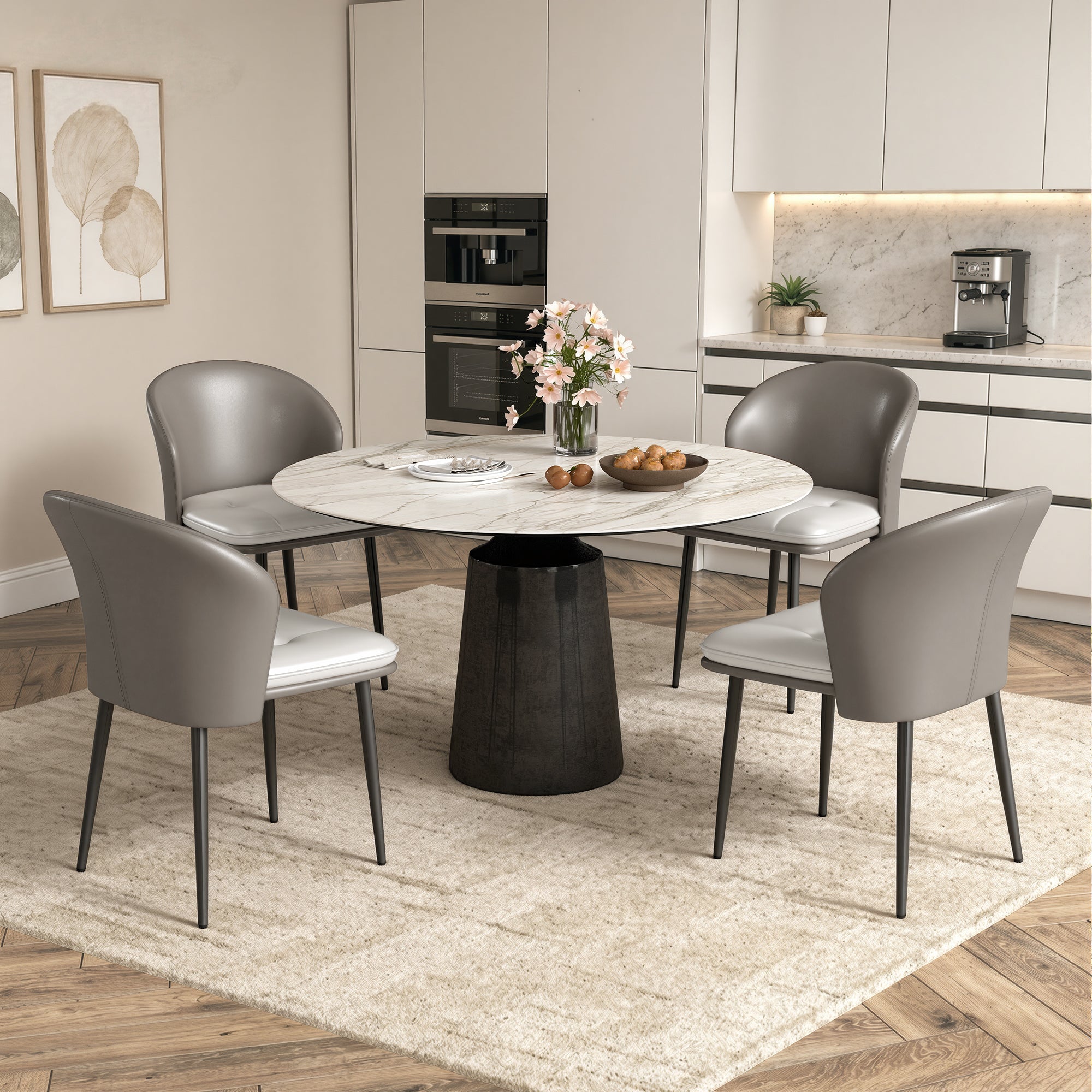 Daluvenix Dining Chairs Set of 2 PU Leather Kitchen Dining Chairs With Cushion Seat And Metal Legs, Easy Assembly