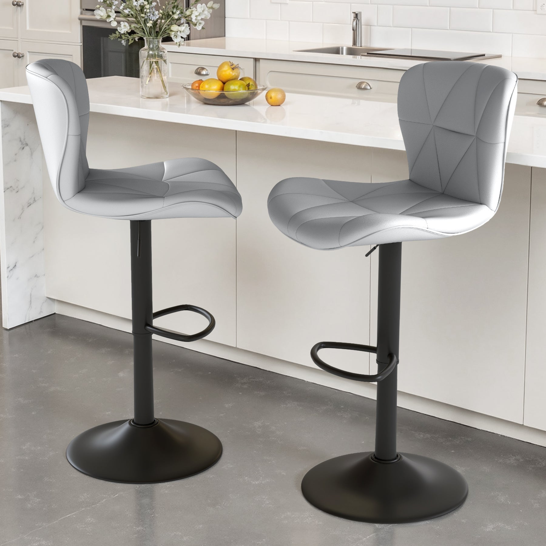 Daluvenix Modern Bar Stools Set of 1/2/3/4, Adjustable Swivel Counter Height Bar Chairs with Back, Faux Leather Upholstered for Kitchen Island