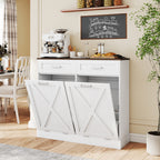 Daluvenix Double Tilt Out Trash Can Cabinet for 2 Bins,Hidden Trash Bin Storage Cabinet with Hideaway Drawers,Pet Proof Trash Can Holder for 2 x 10 Gallon , Kitchen, Dining Room, Living Room